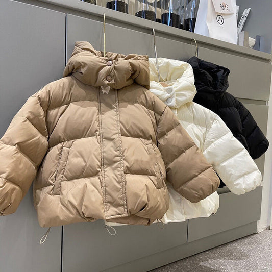 Veste chaude en coton de couleur unie, manteau court à capuche pour bébé