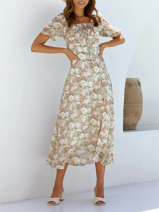 Robe ample fendue à imprimé floral pour femme, vêtement d'été à fleurs, grande taille