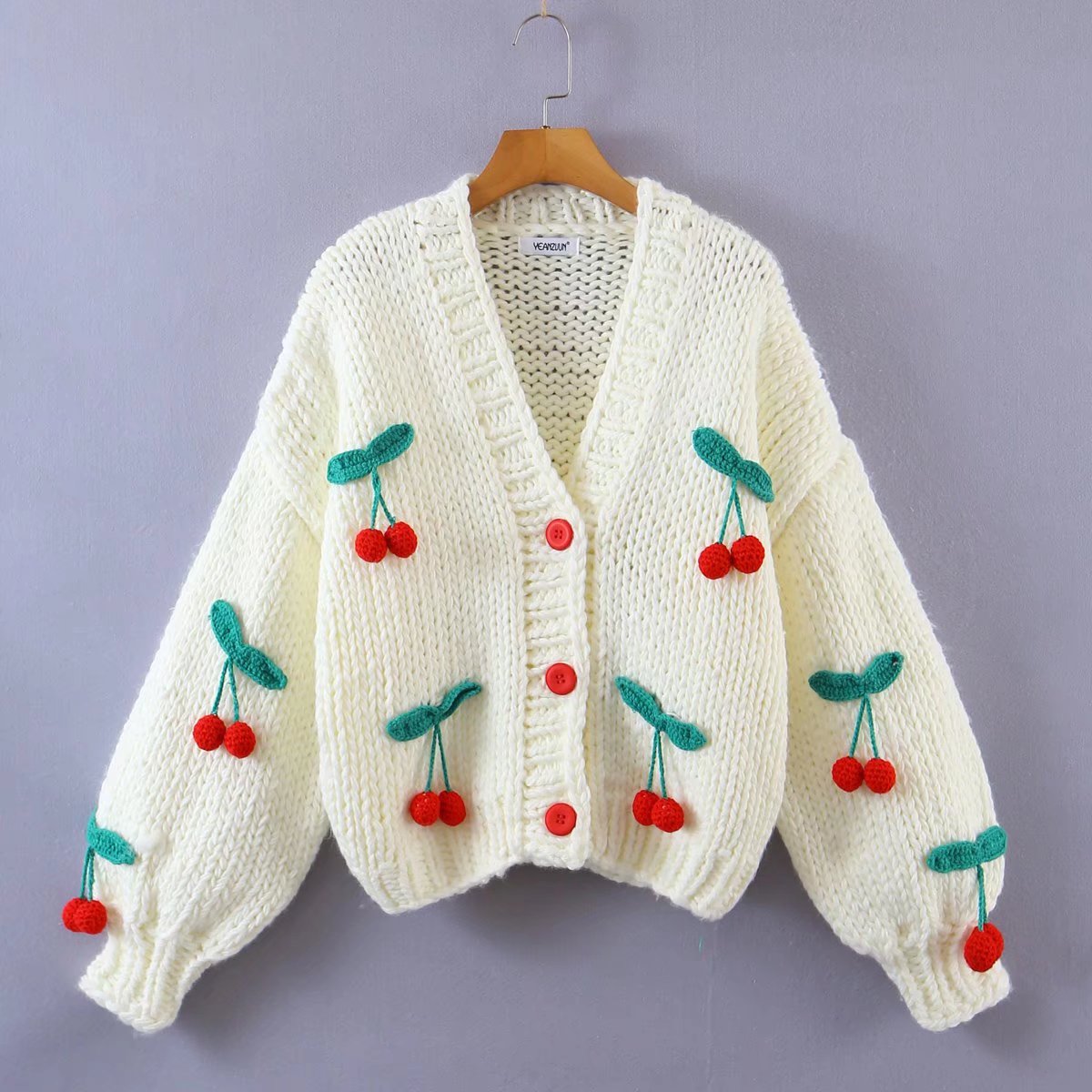 Autumn Two Color Sweater Coat Sweet Cute Cherry Pattern