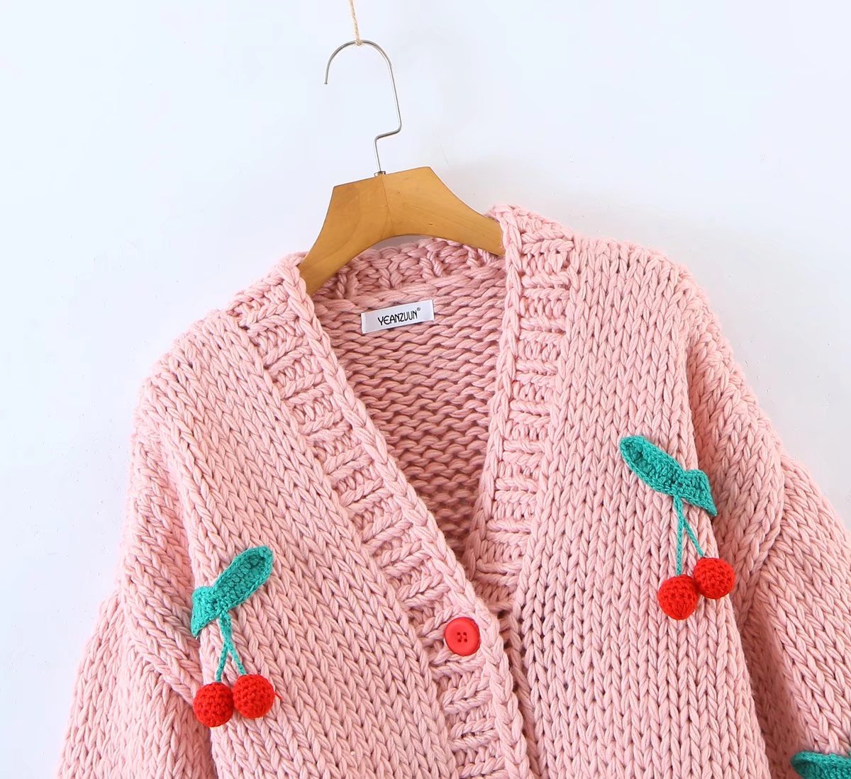 Autumn Two Color Sweater Coat Sweet Cute Cherry Pattern