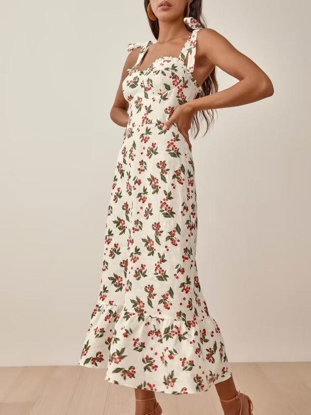 Robe d'été à volants et imprimé floral, sexy et amincissante, avec bretelles à la taille