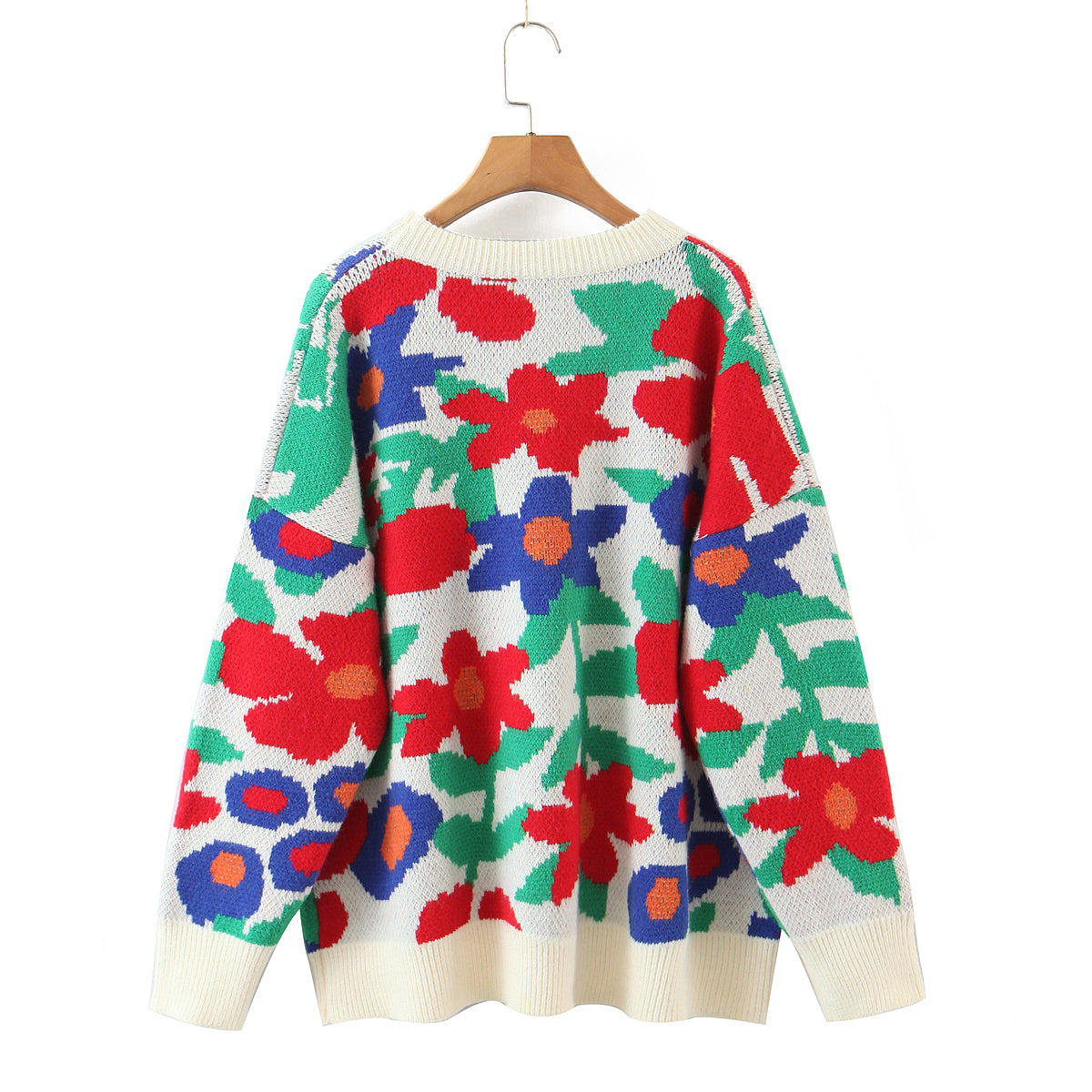 Autumn Winter Loose Pullover Floral Knitted Top Long Sleeve Lazy Sweater Women