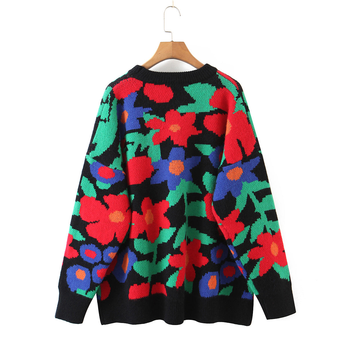 Autumn Winter Loose Pullover Floral Knitted Top Long Sleeve Lazy Sweater Women