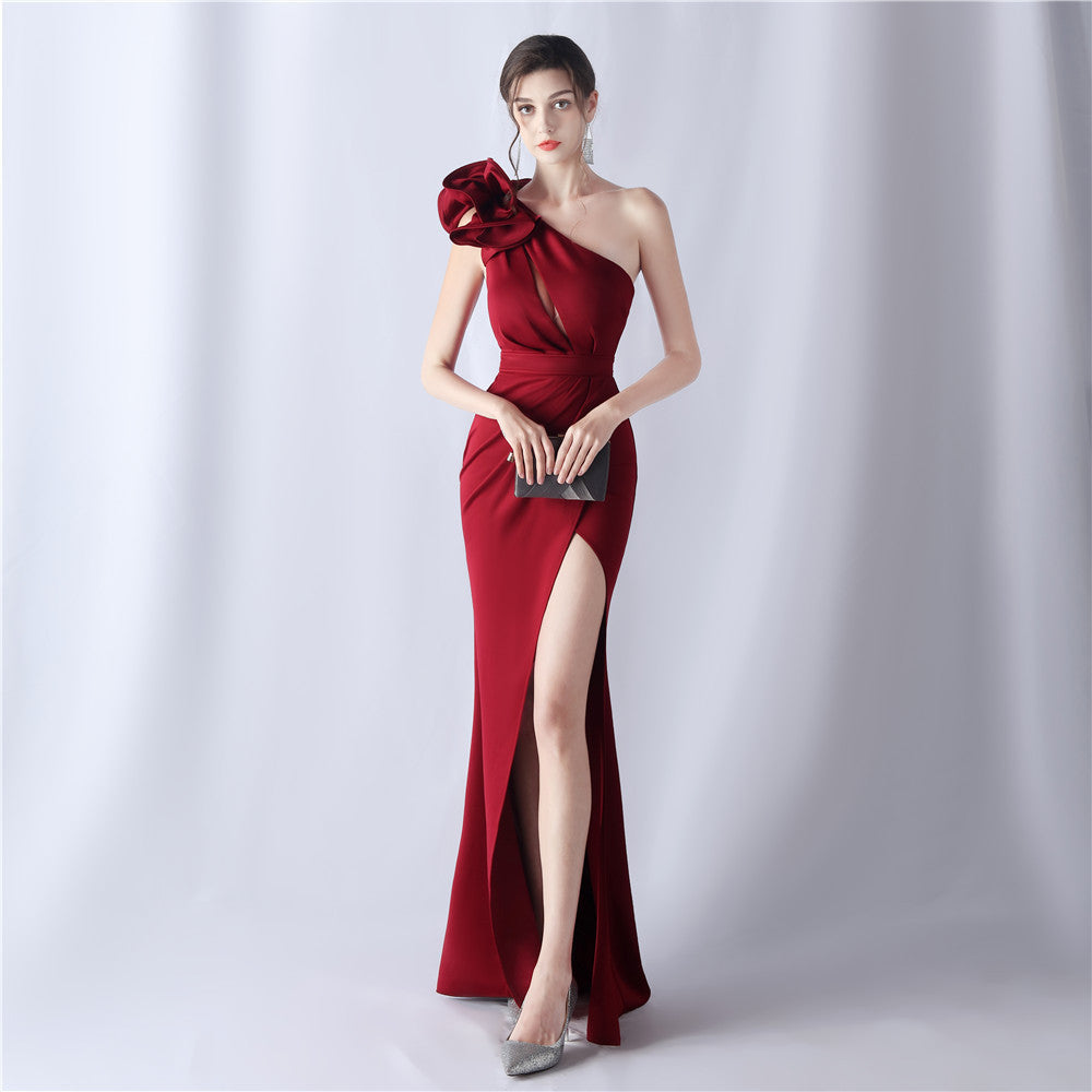 Craft Flower Evening Dress For Wedding Banquet Annual Meeting Dress Ladies