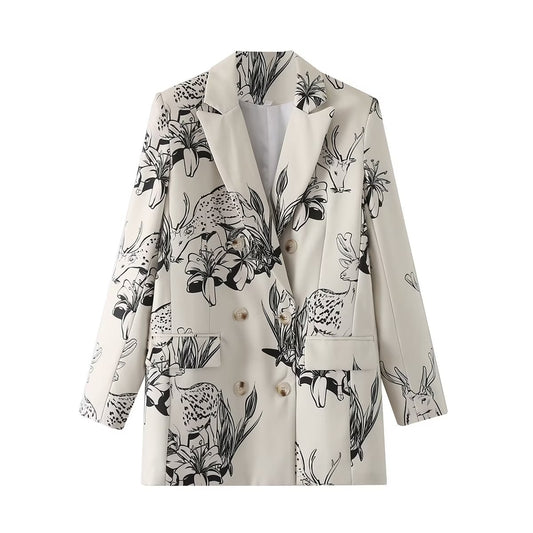 Ropa de mujer de otoño Blazer estampado blanco y negro