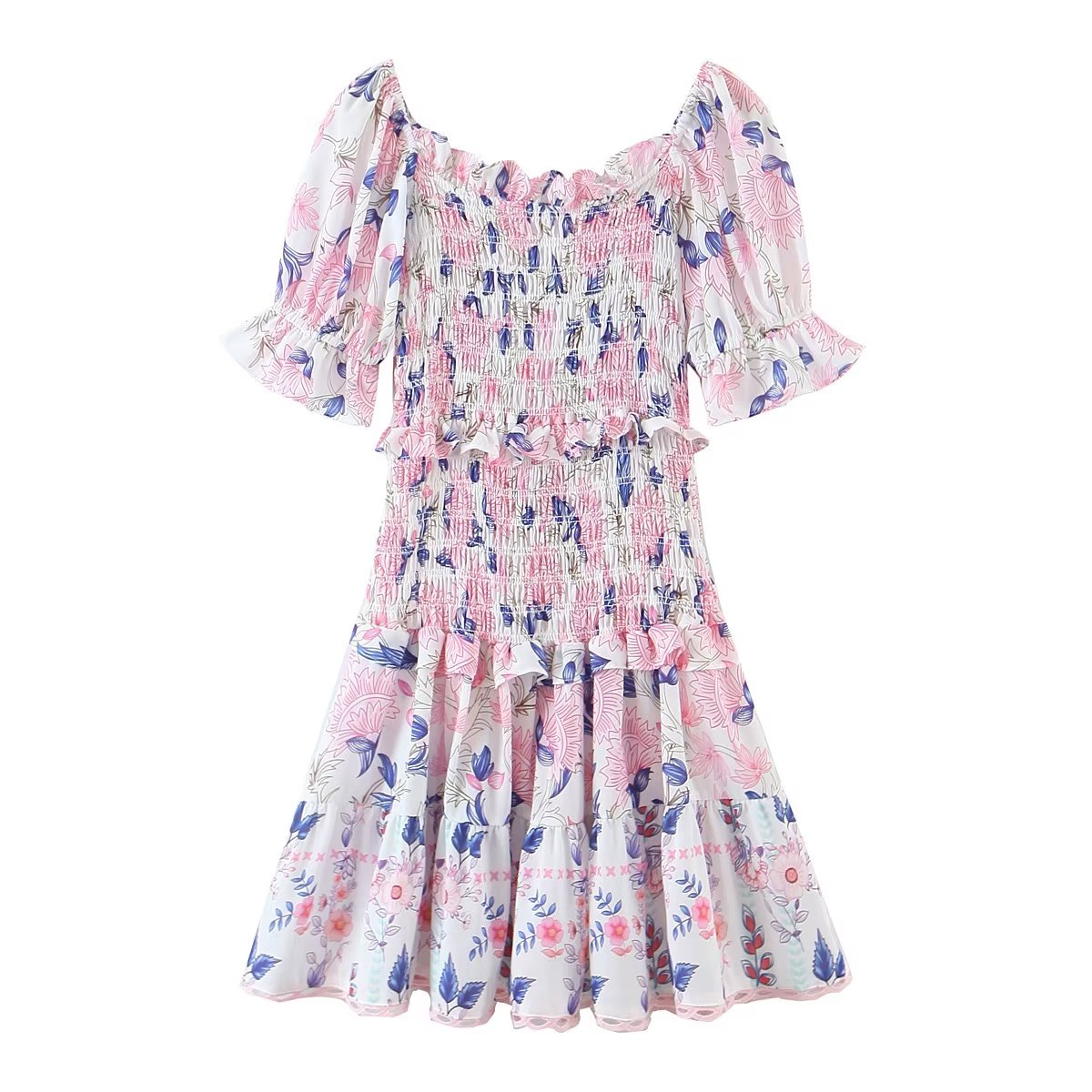 Robe à lisière élastique et filandreuse pour fille, robe d'hiver à manches bouffantes avec imprimé français pour blogueuse