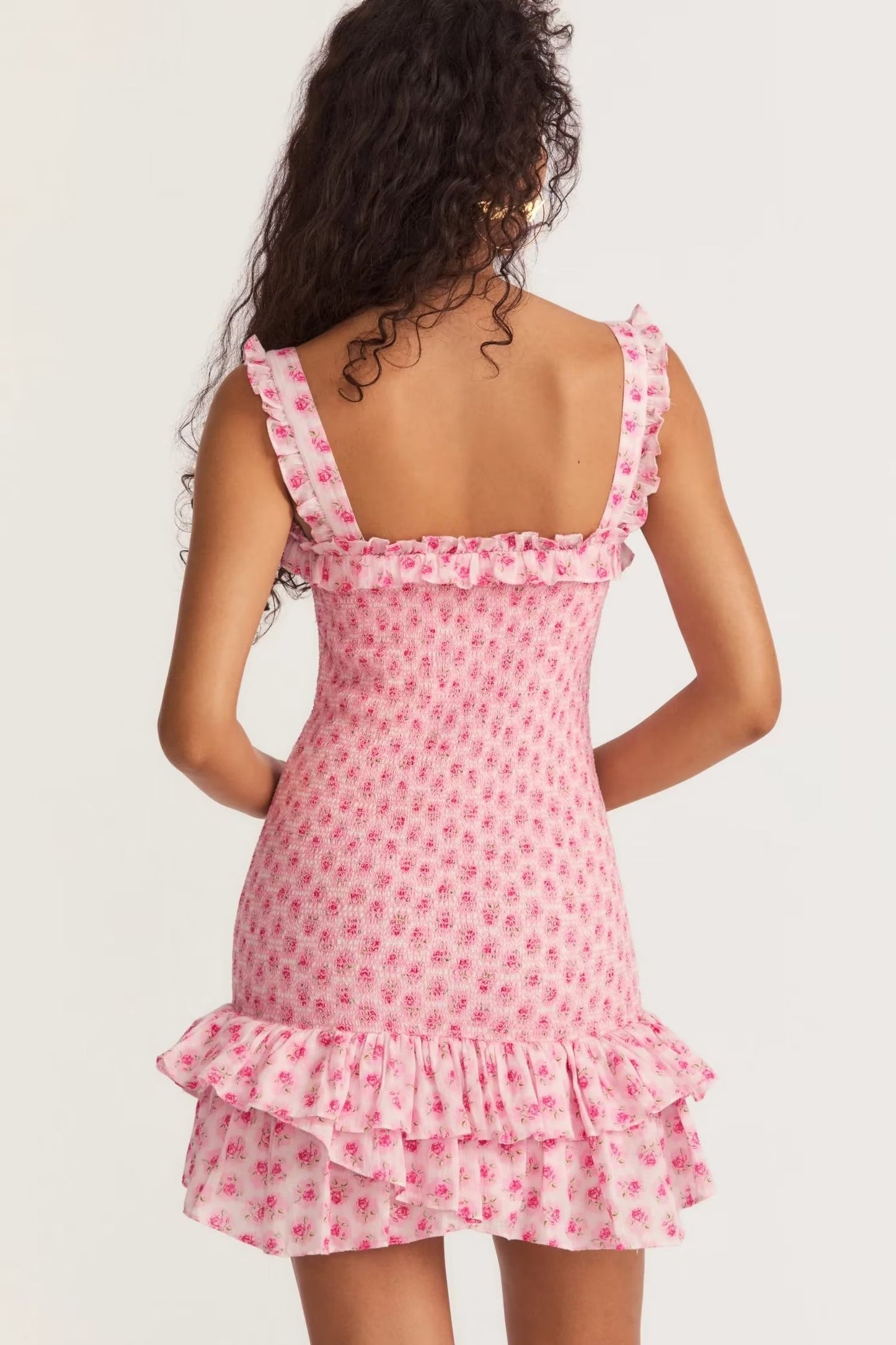 Vestido corto elástico con volantes y estampado floral para mujer Otoño Invierno