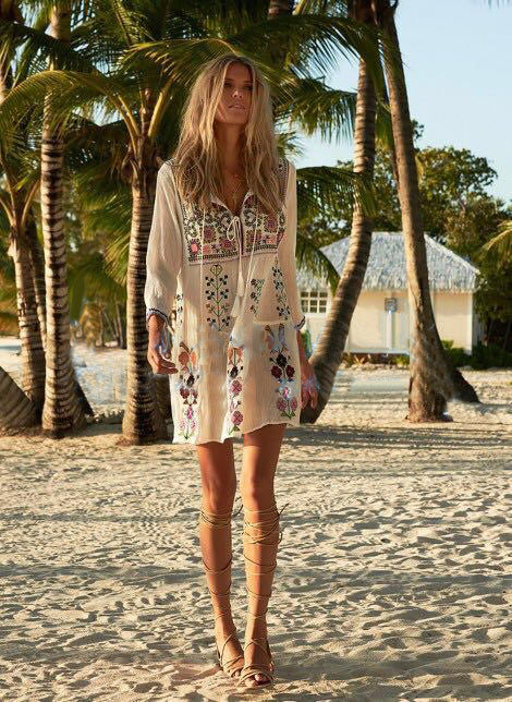 Women Spring And Summer New Bohemian Holiday Style National Style Flower Embroidery Temperament Dress