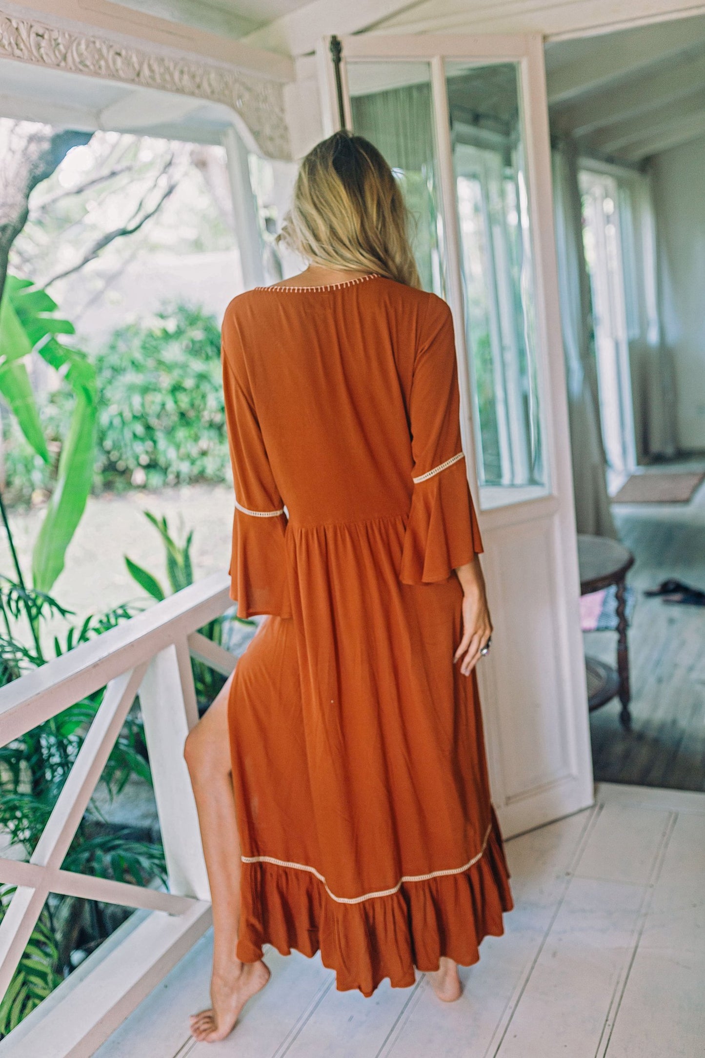 Women Spring and Summer Bohemian Vacation Elegant Embroidered Solid Color Slits Long Dress