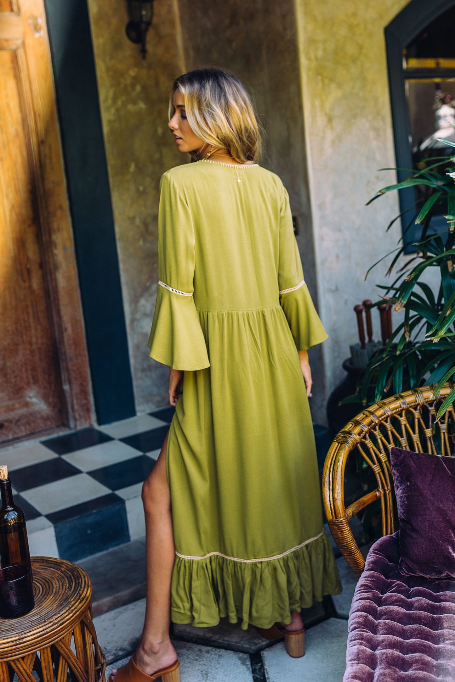 Women Spring and Summer Bohemian Vacation Elegant Embroidered Solid Color Slits Long Dress