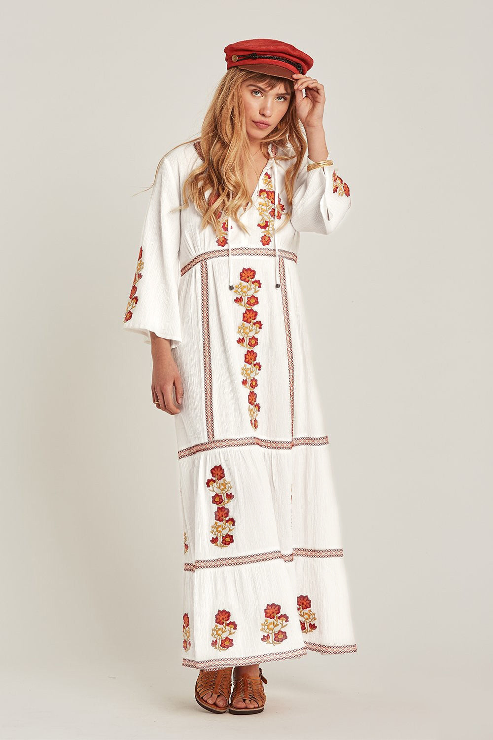 Women's Spring and Summer Bohemian Vacation Embroidered Solid Color Big Red Elegant Dress