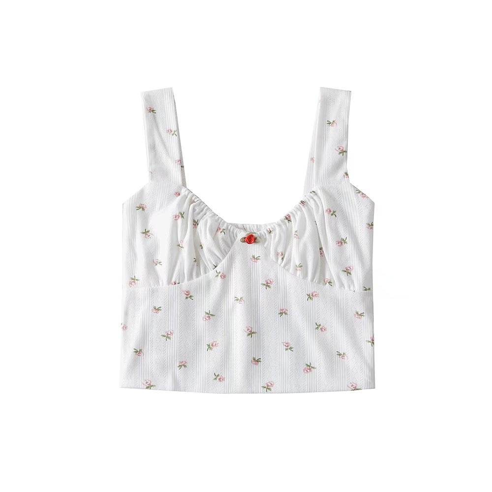 Printemps Automne Femmes Vêtements Doux Mignon Élégant Impression Petit Slip Top