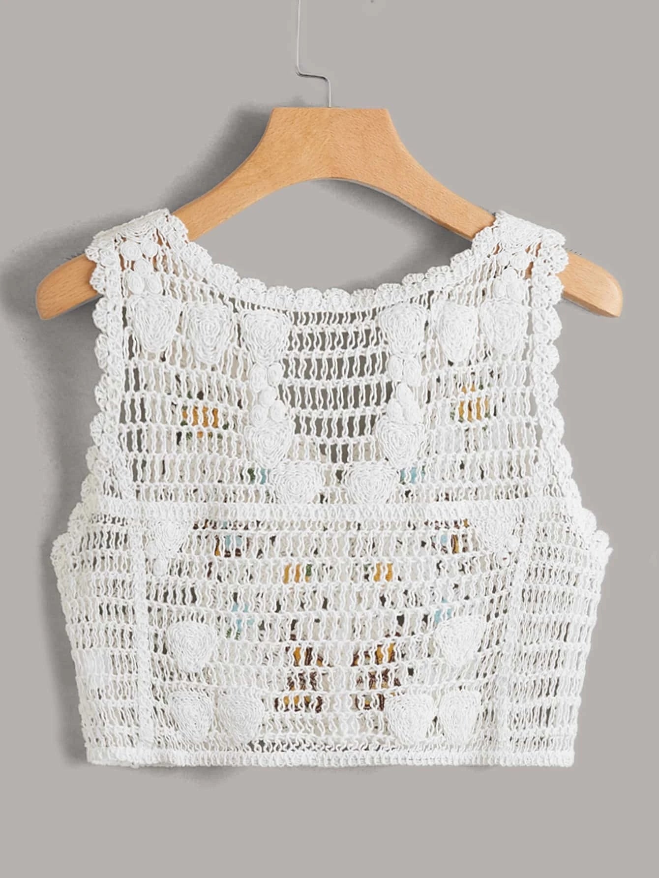 Women Summer Crochet Solid Sleeveless Graphic Vest