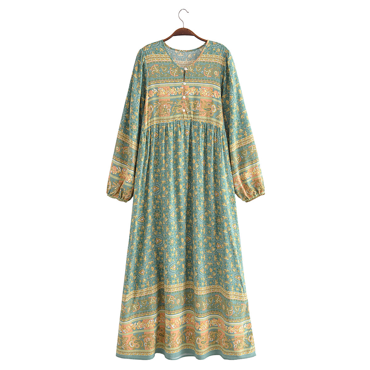 Bohemian Fall Women Clothing Rayon Positioning Printed Maxi Dress