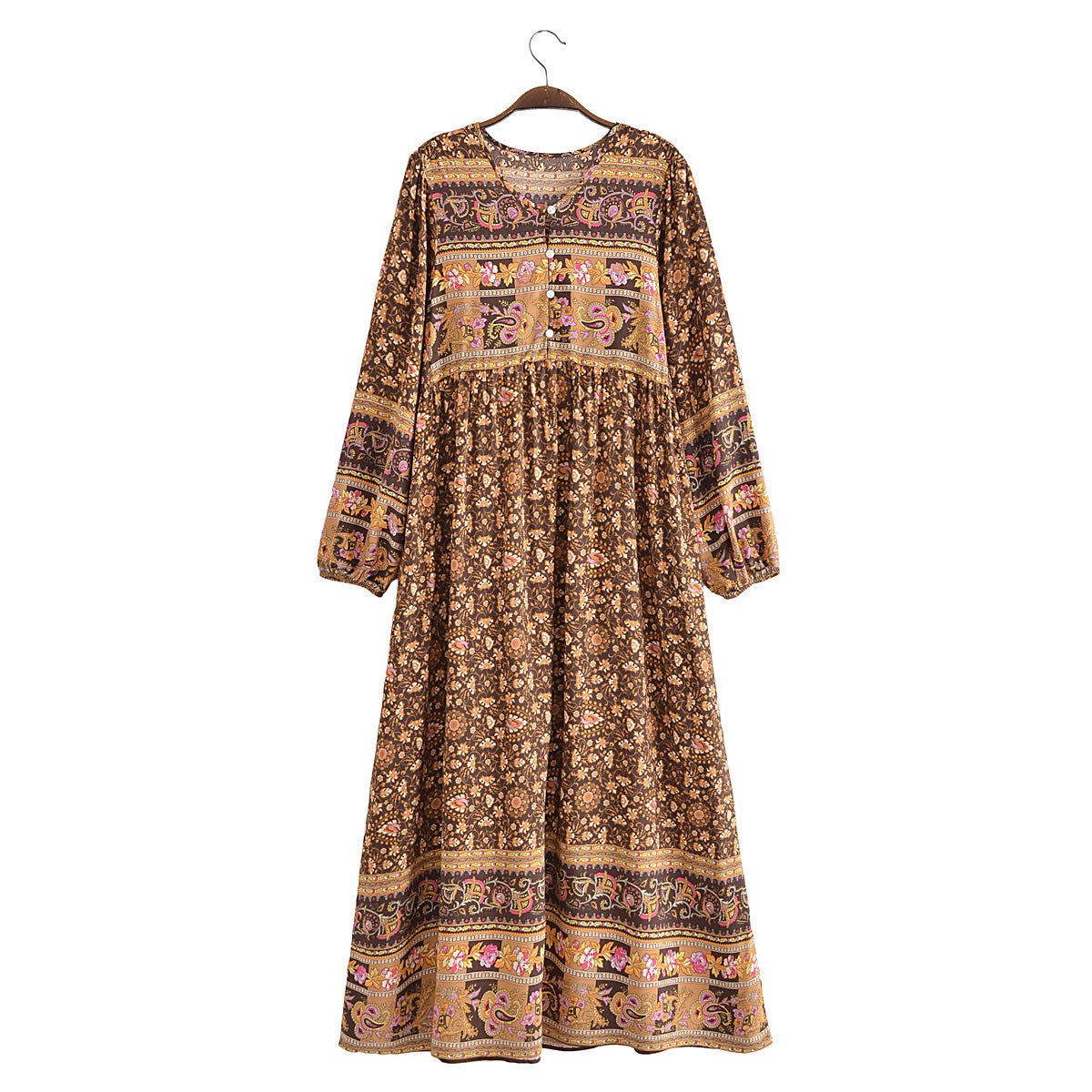 Bohemian Fall Women Clothing Rayon Positioning Printed Maxi Dress