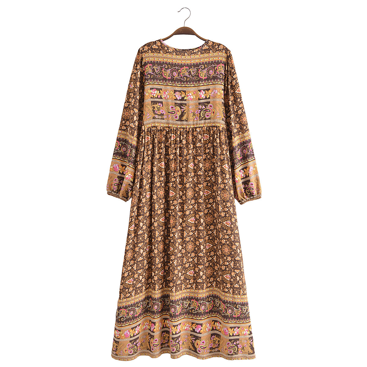 Bohemian Fall Women Clothing Rayon Positioning Printed Maxi Dress