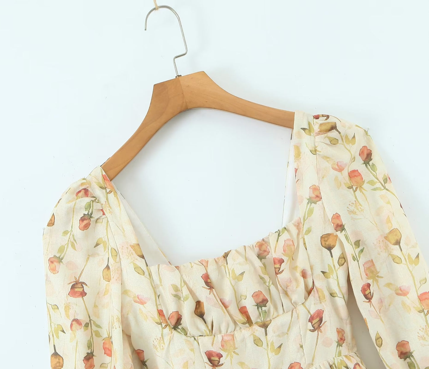 Robe courte à imprimé floral pour femme, vêtement d'automne et d'hiver, col carré