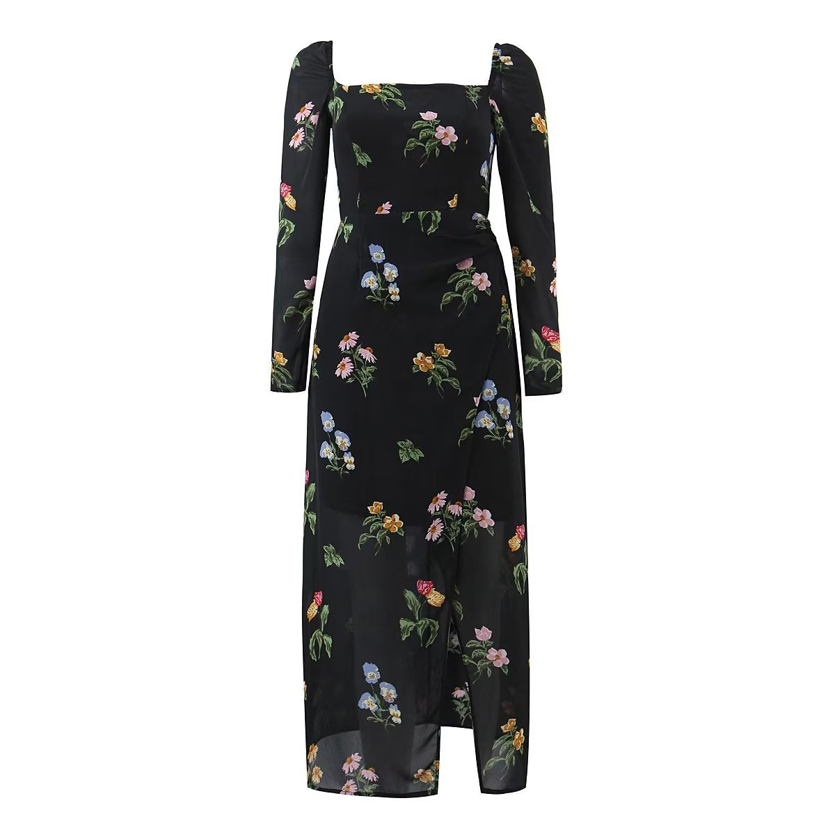 Robe à manches courtes et col carré pour femme, vêtement d'automne à imprimé floral