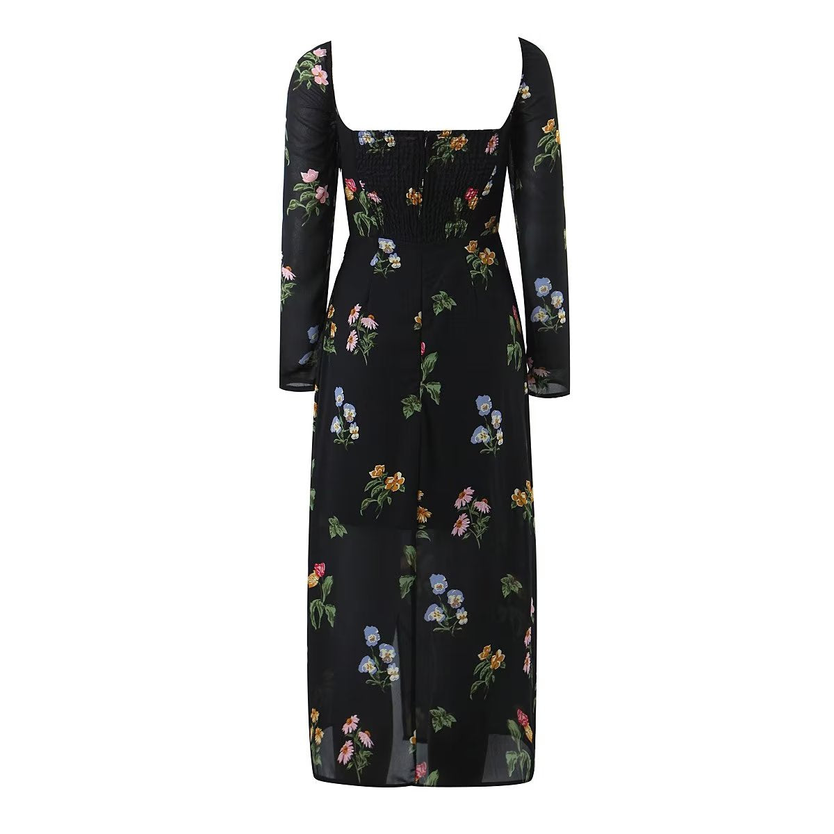 Robe à manches courtes et col carré pour femme, vêtement d'automne à imprimé floral