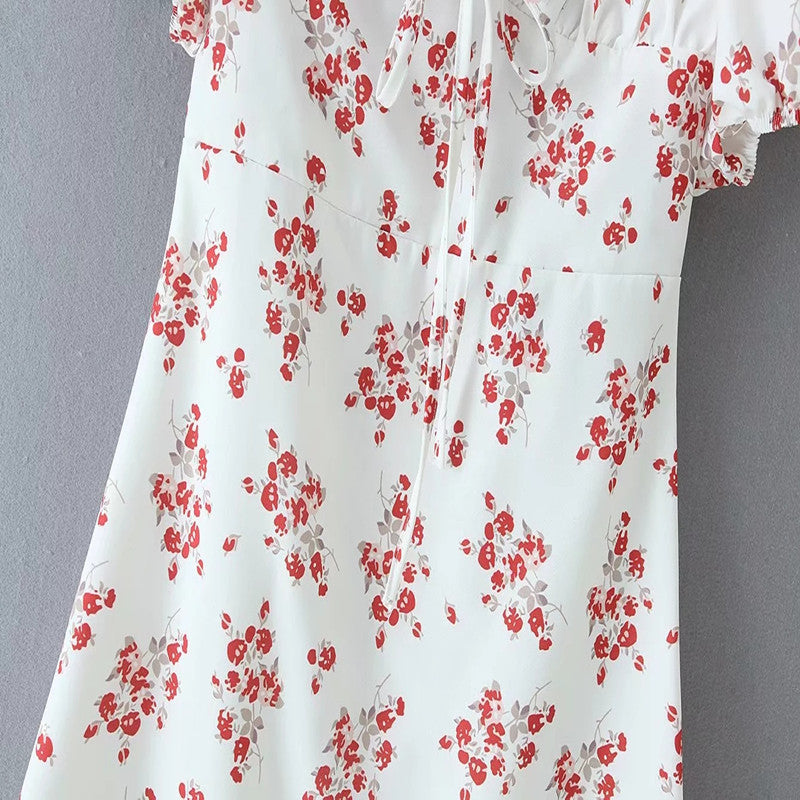 Lantern sleeve floral print dress