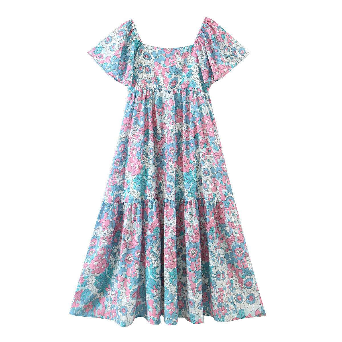 Robe longue de vacances à imprimé floral pour femmes, manches volantes, printemps