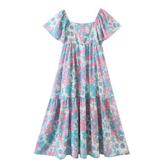 Robe longue de vacances à imprimé floral pour femmes, manches volantes, printemps