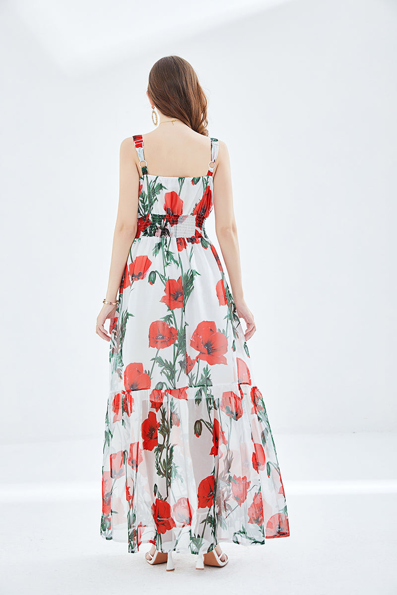 Robe longue à imprimé floral pour femme, tenue d'été, coupe trapèze