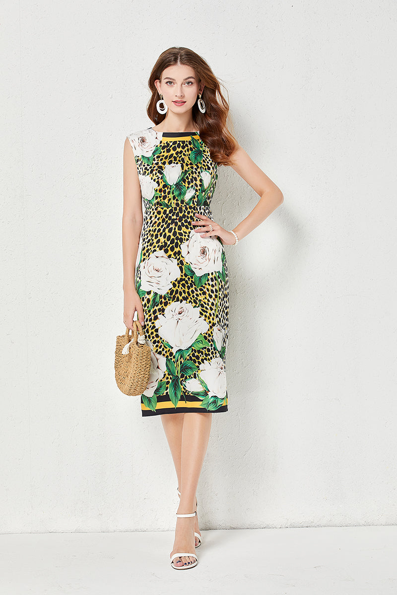 Women Summer Vacation Crew Neck Floral A Line Midi Dress