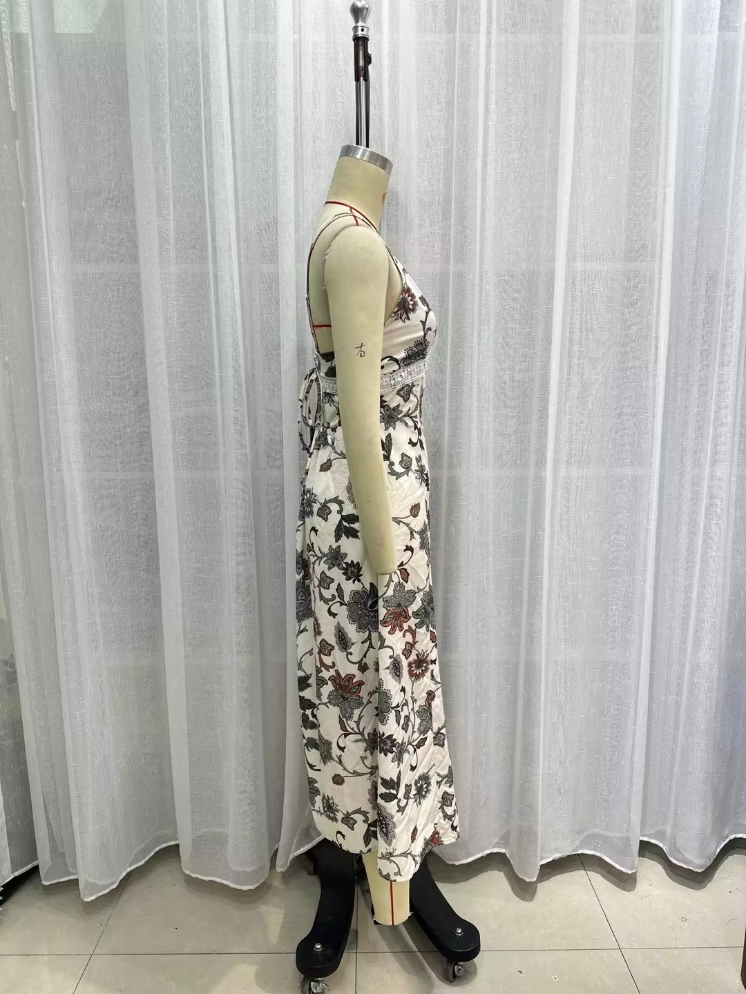 Robe française Vintage à lacets, motif Floral, taille serrée, Slim, dos nu, Sexy, à bretelles