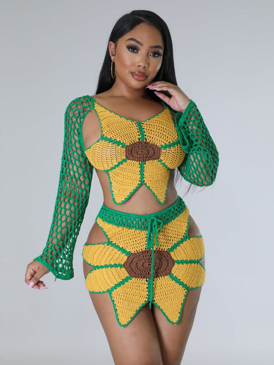 Ladies Beach Suit Sexy Hand Crocheted Sunflower Suit Crisscross