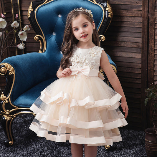 Robe princesse sans manches en maille gâteau pour filles