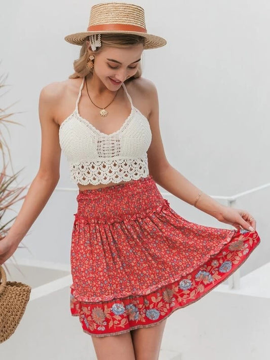 Top de tirantes de crochet sexy para mujer para vacaciones de verano