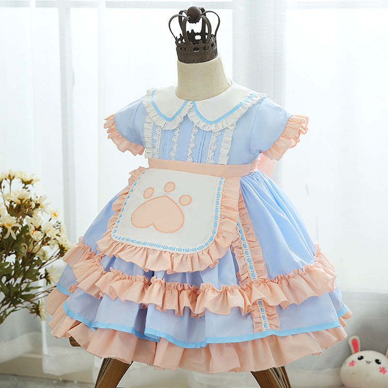 Children's Dress Cute Maid Dress Short-Sleeved Dress Summer Dress Can Usually Wear Girls Foreign-Style Lolita Princess Dress