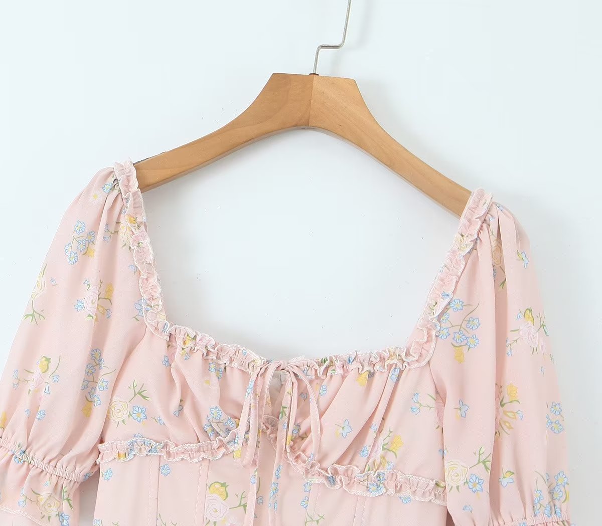 Robe de fée d'été élégante pour femmes, petite, col carré, manches bouffantes, premier amour français, douce robe en mousseline de soie, pause thé, robe florale