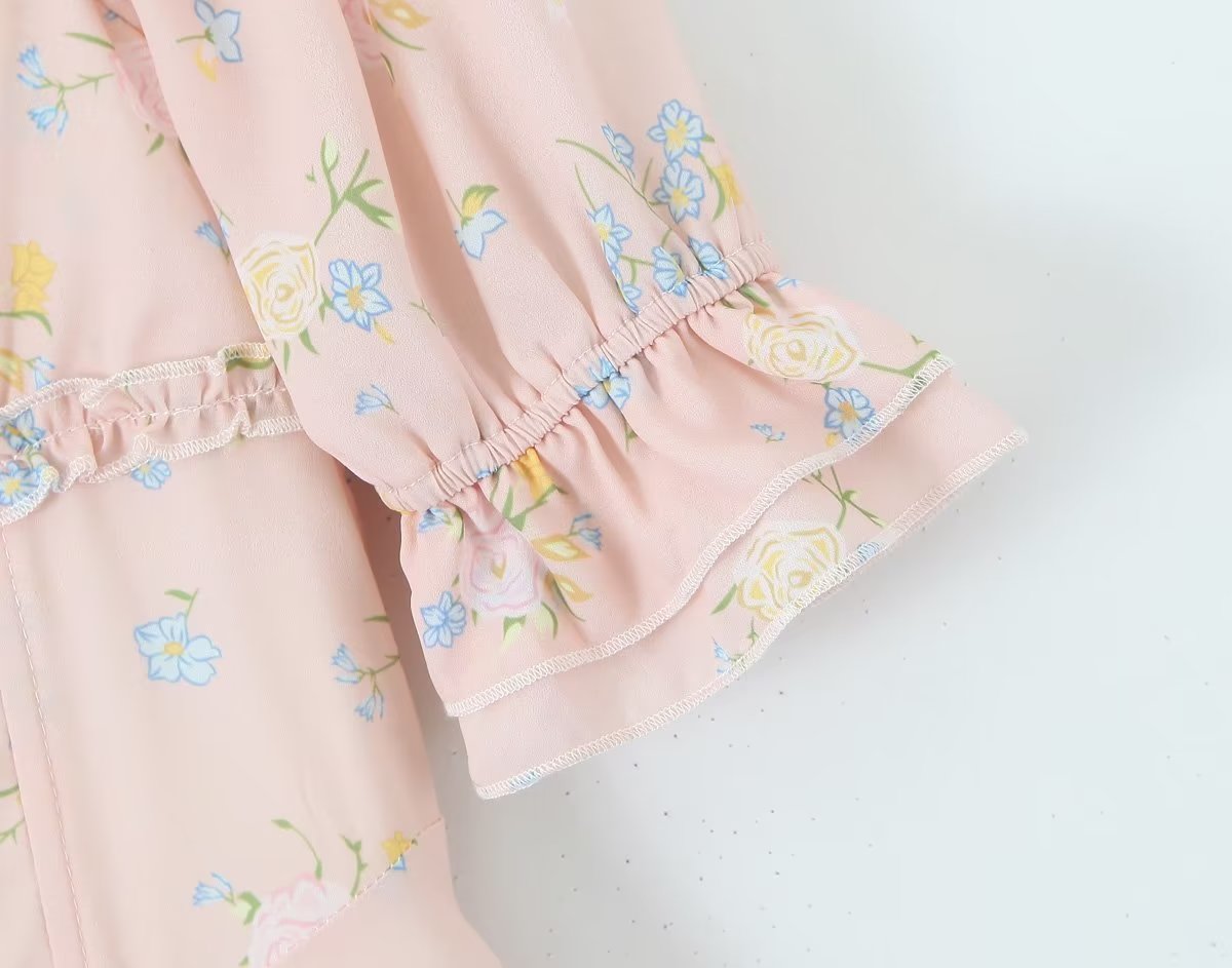 Robe de fée d'été élégante pour femmes, petite, col carré, manches bouffantes, premier amour français, douce robe en mousseline de soie, pause thé, robe florale