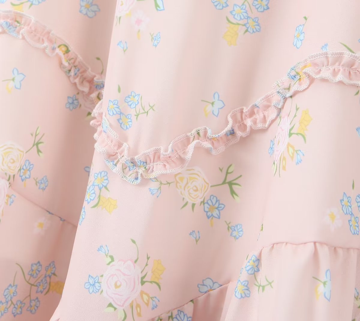 Robe de fée d'été élégante pour femmes, petite, col carré, manches bouffantes, premier amour français, douce robe en mousseline de soie, pause thé, robe florale