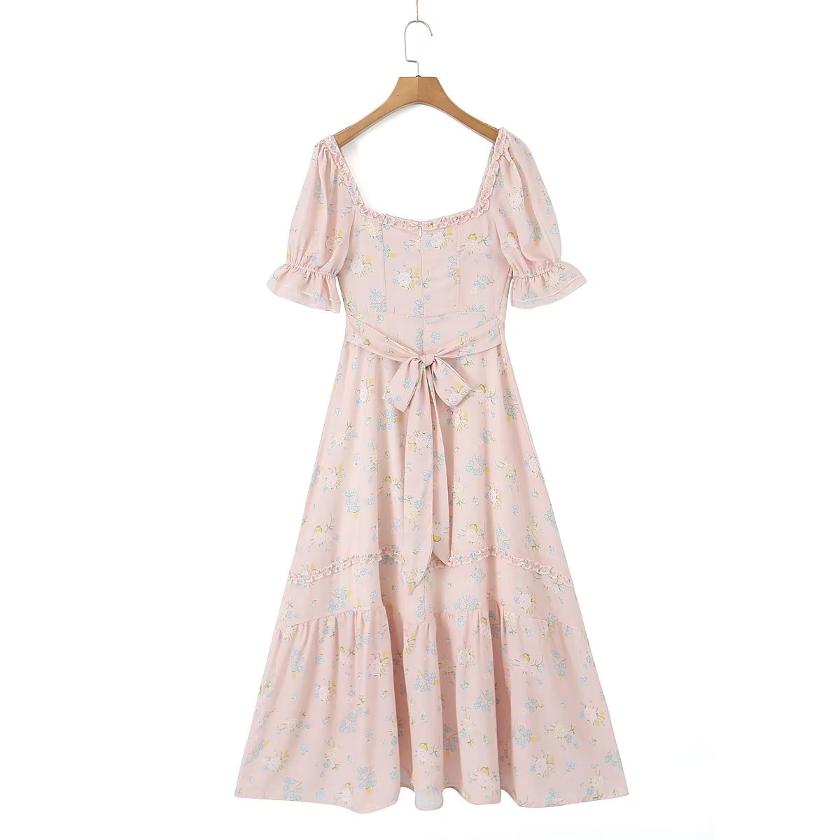 Robe de fée d'été élégante pour femmes, petite, col carré, manches bouffantes, premier amour français, douce robe en mousseline de soie, pause thé, robe florale