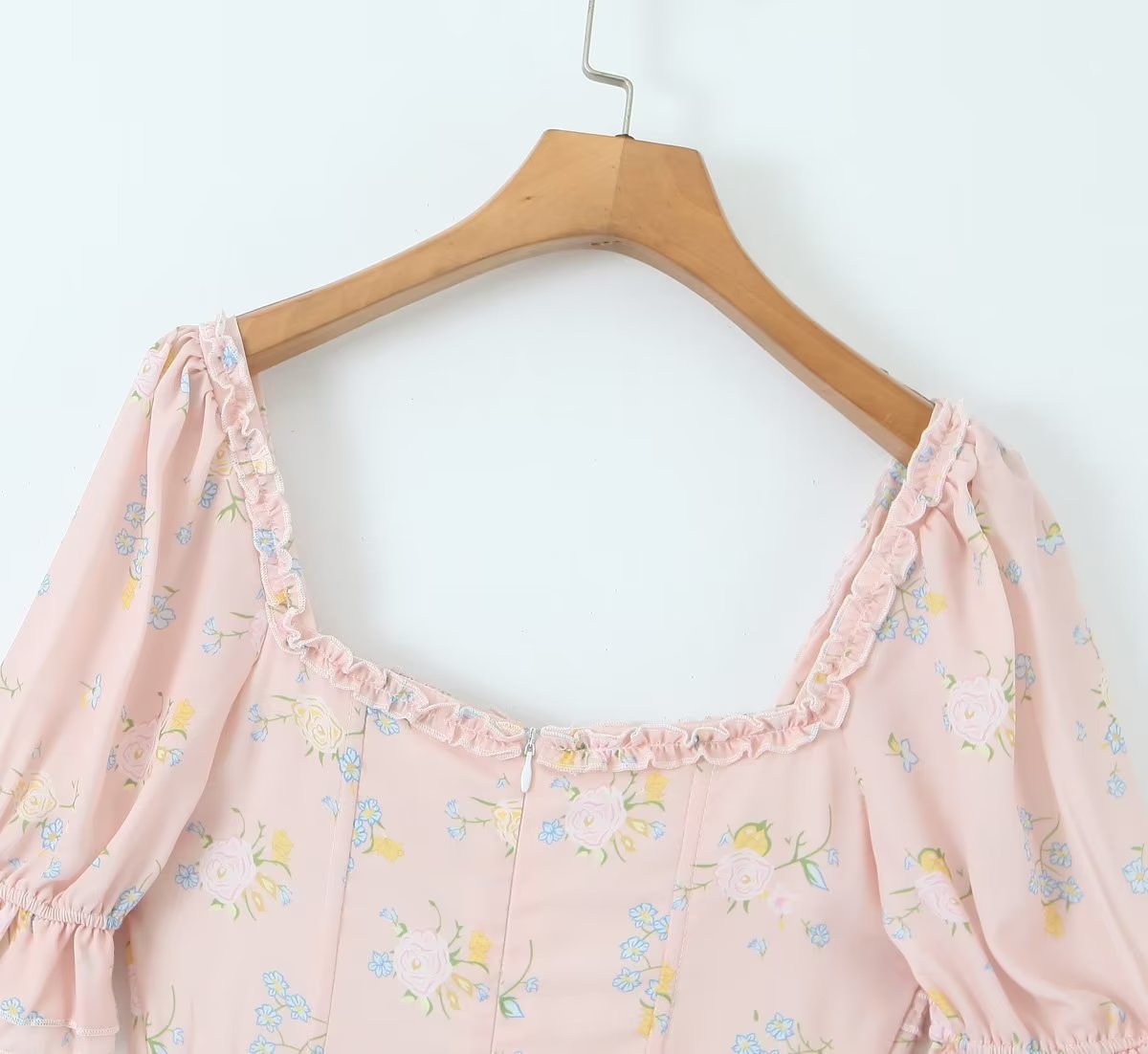 Robe de fée d'été élégante pour femmes, petite, col carré, manches bouffantes, premier amour français, douce robe en mousseline de soie, pause thé, robe florale