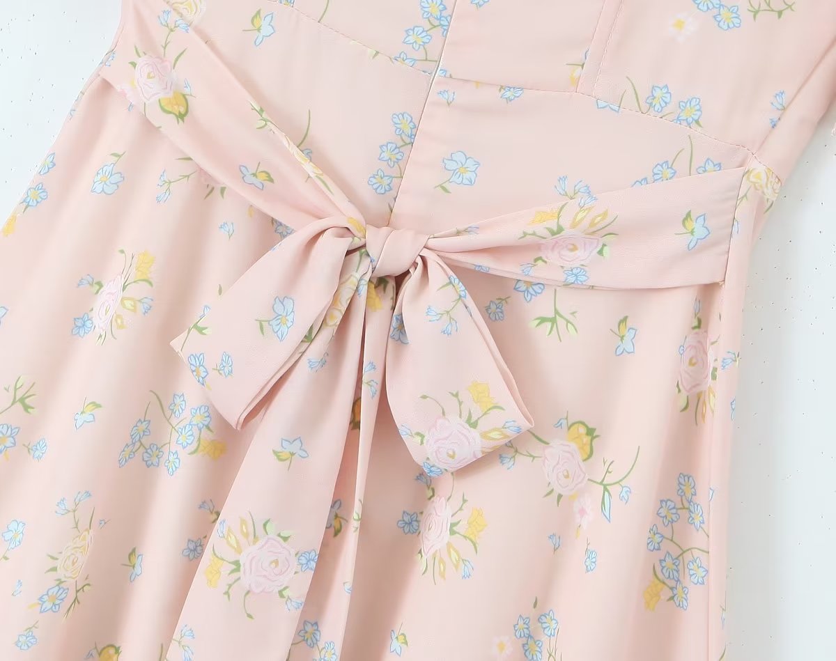 Robe de fée d'été élégante pour femmes, petite, col carré, manches bouffantes, premier amour français, douce robe en mousseline de soie, pause thé, robe florale