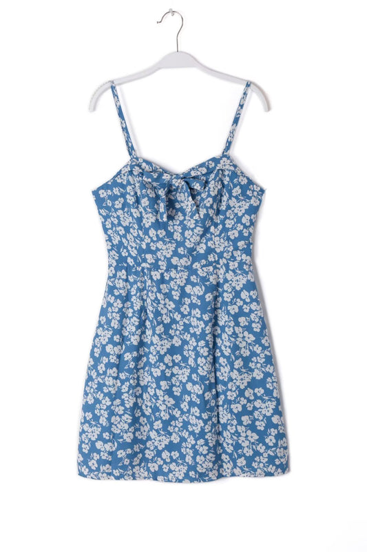 Women Summer Floral Print Bow Strap Mini Dress