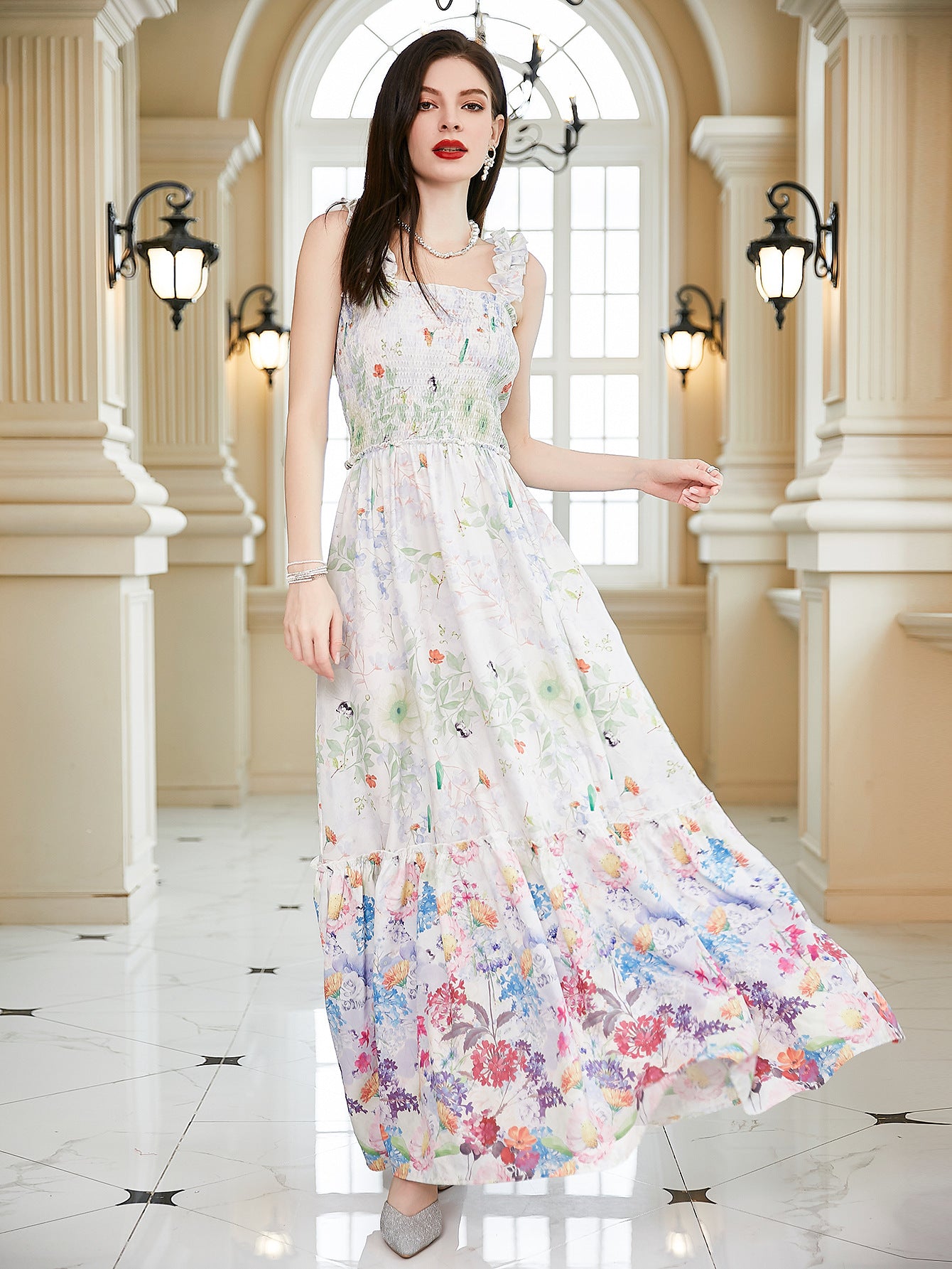 Robe à imprimé floral à bretelles spaghetti pour femmes, printemps été, robe à fleurs