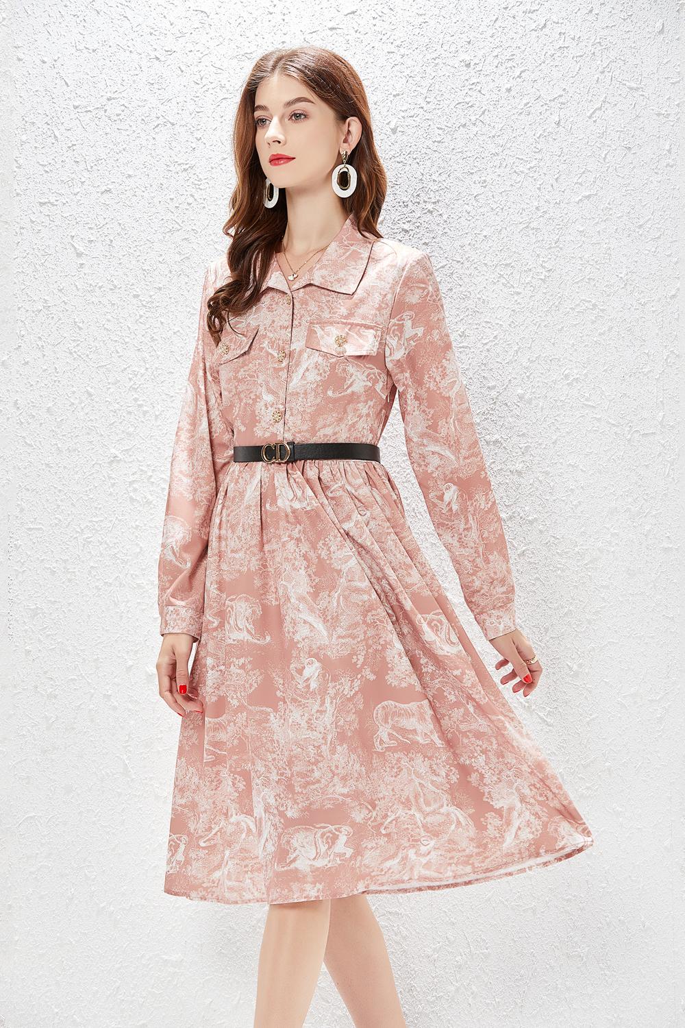 Women Summer New Elegant Shirt A word Dress Midi Dress Jungle Print Dress