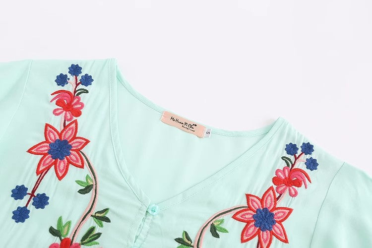 Women Summer Vacation Elegant Niche Exquisite Embroidered Flower Vacation Dress