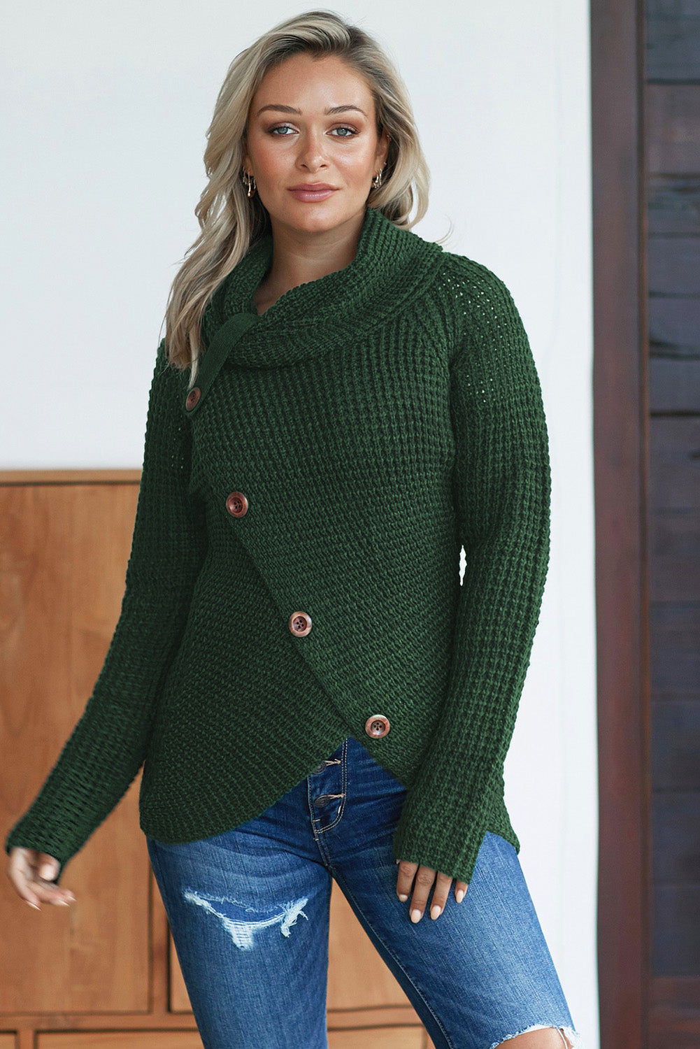 Pull à col roulé à imprimé ananas pour femme, pull asymétrique à manches longues, automne-hiver