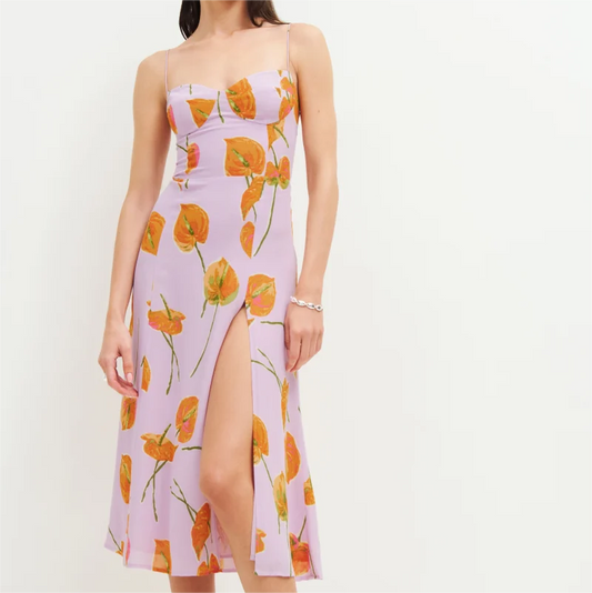 Summer Sexy Tube Top High Slit Printed Camisole Dress Women Midi Dress