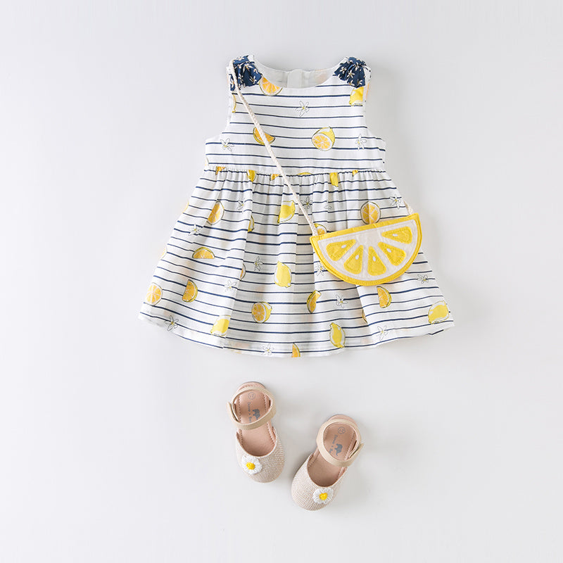 Lemon print pleated dress