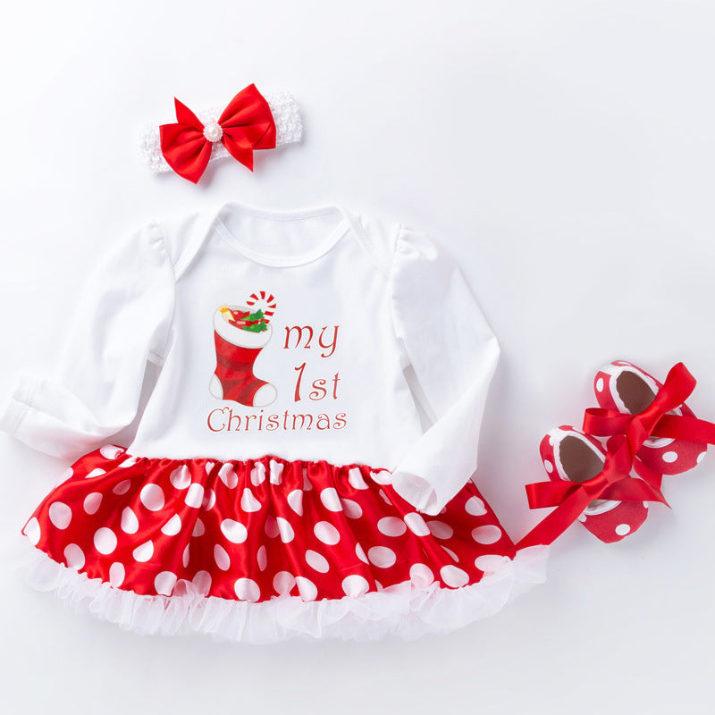 Costume de robe de bébé à manches longues de vêtements de Noël pour bébés