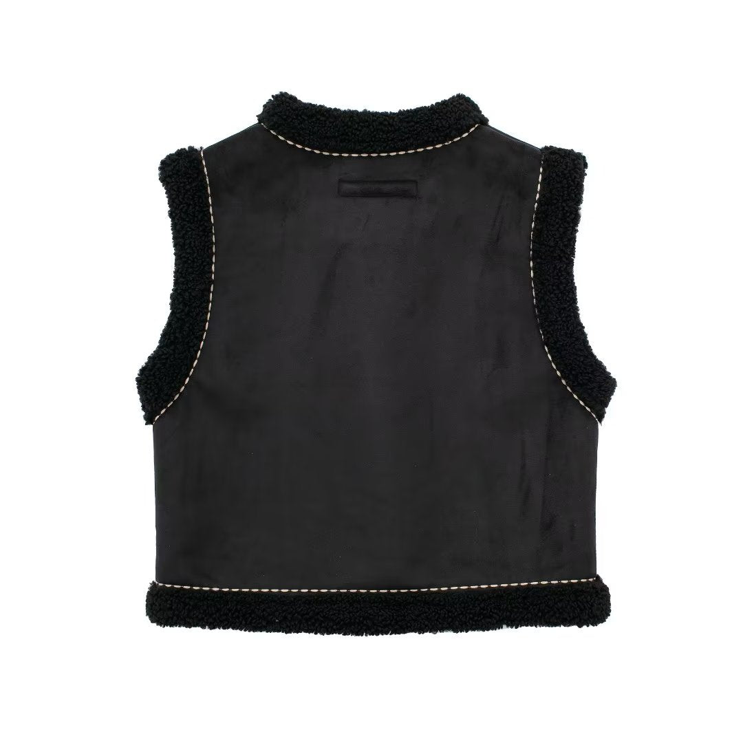 Autumn Winter Women Slim Fit Machine Embroidery Double Sided Vest Short Vest