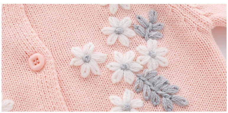 Combinaison princesse en tricot à fleurs brodées pour bébé fille, combinaison à manches longues