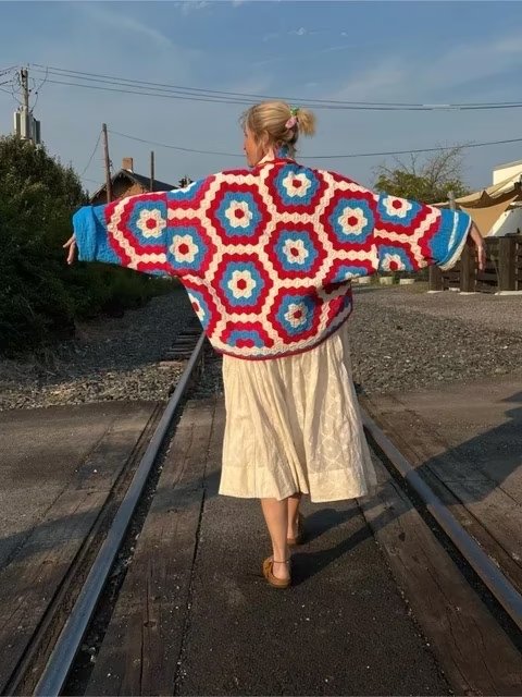 Ropa de mujer de otoño, abrigo de algodón holgado con estampado geométrico abstracto y acolchado de retazos